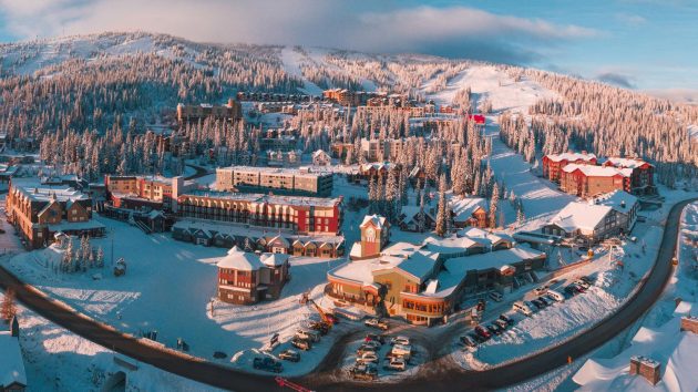 Aerial view of Big White Ski Resort's snow-bound village - Credit Big White Ski Resort