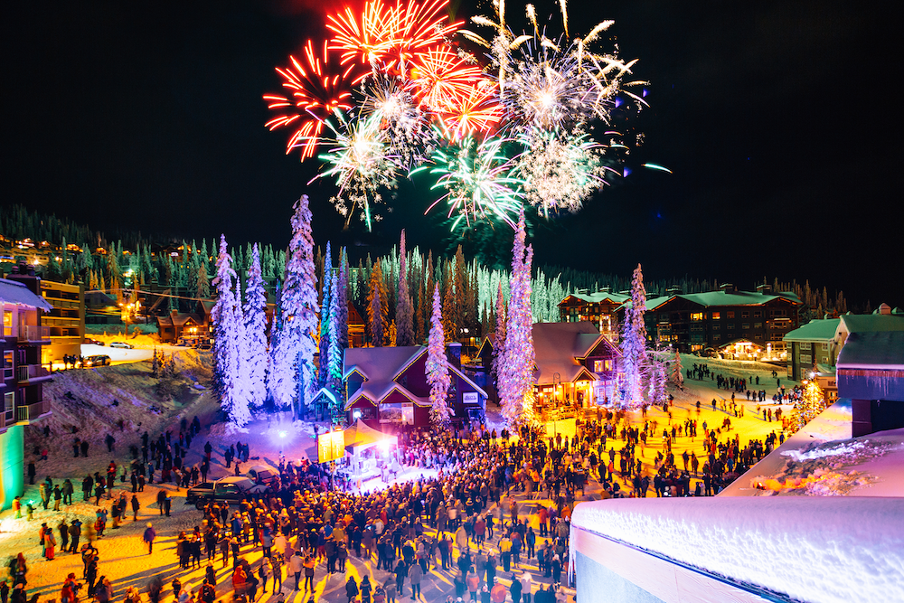 Big White village-fireworks-night-ski-vacation-celebrations