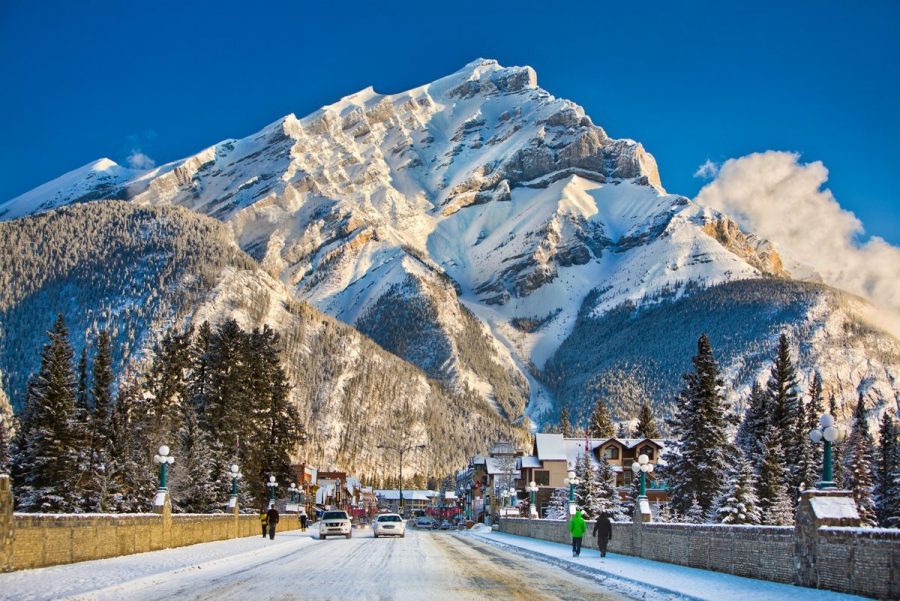 Banff is a true ski town at the base of the Rocky Mountains.